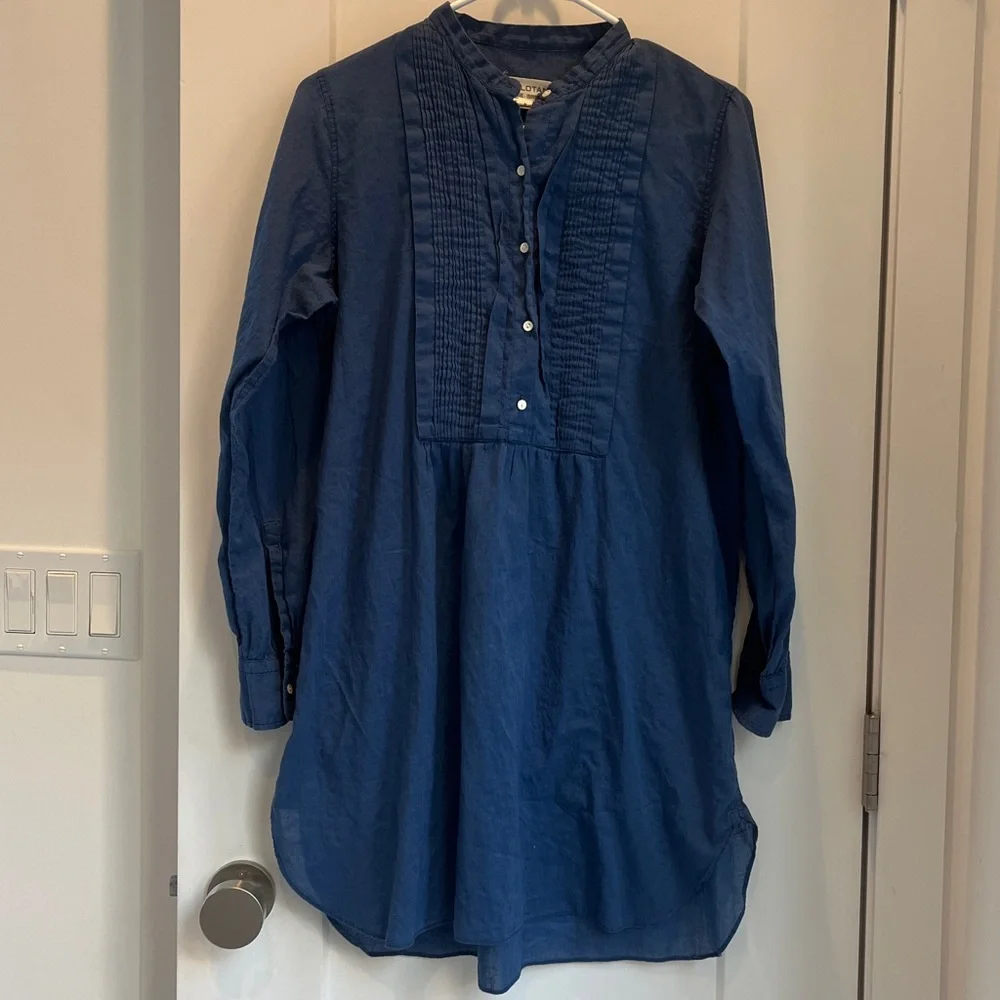 Nili Lotan Blanche Daniel Voile Gauzy Cotton Navy Blue Pleat Tunic Dress Medium_2